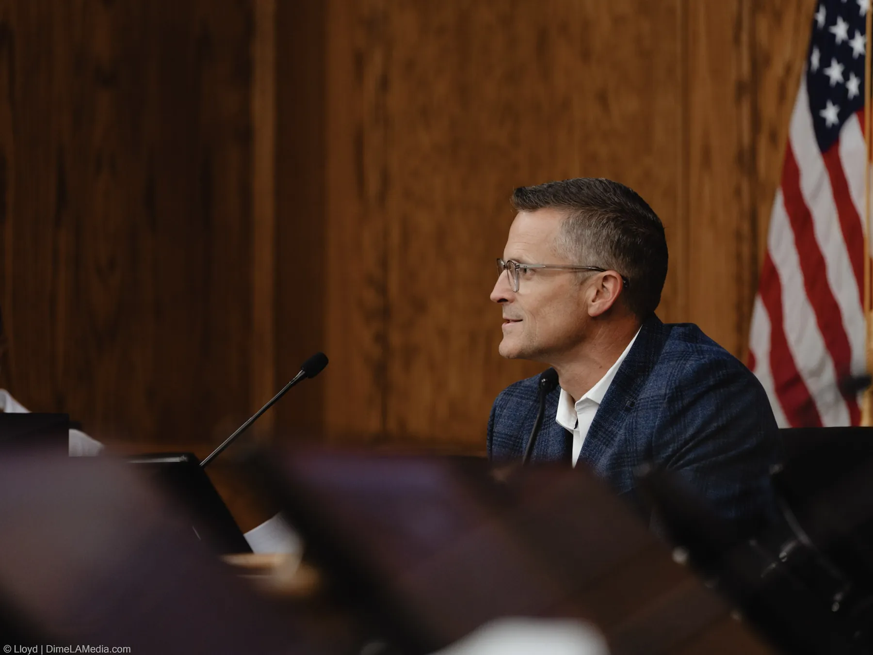 Profile of Paul TenHaken at the microphone during the opening of the inauguration ceremony