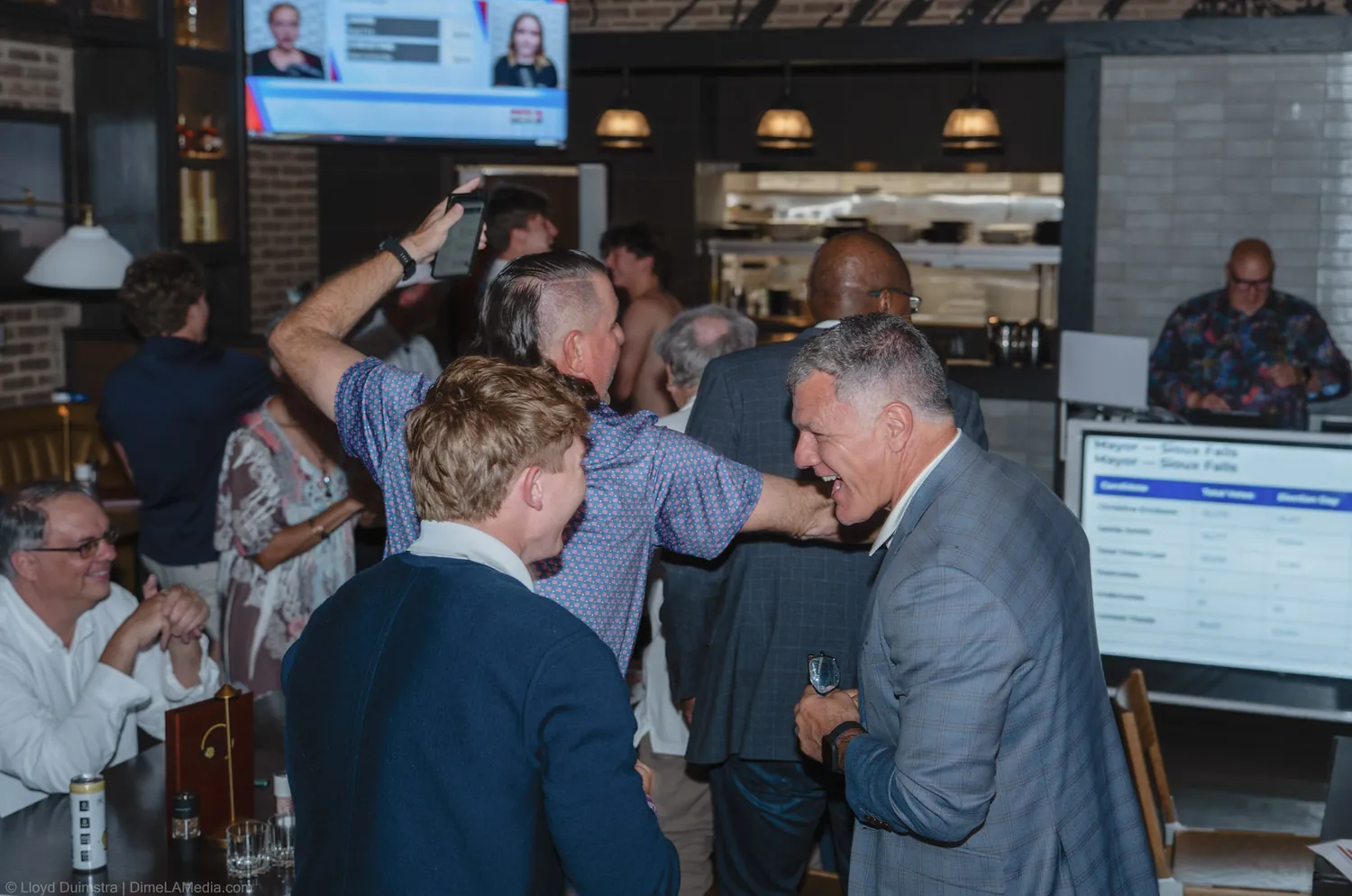 The room erupts as election results come in for Christine Erickson in Sioux Falls
