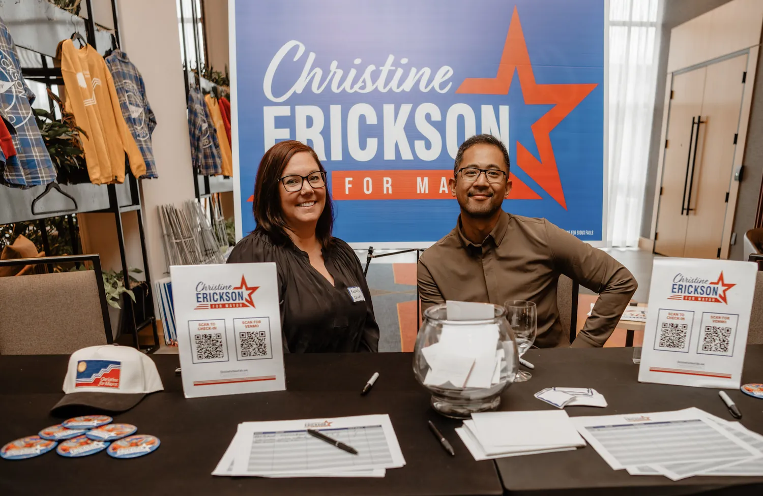 Campaign volunteers at the sign-up table during a Christine Erickson event