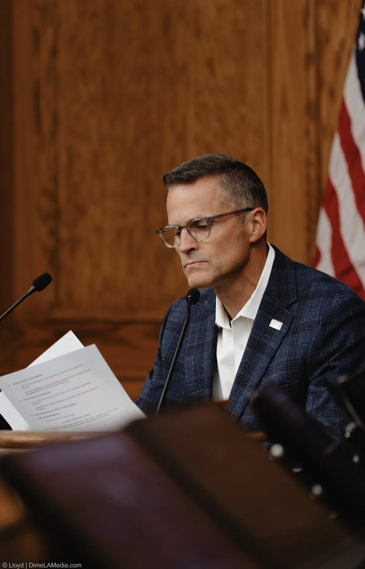 Outgoing Mayor Paul TenHaken seated at the dais for the final time, photographed by Lloyd Duimstra, Sioux Falls SD