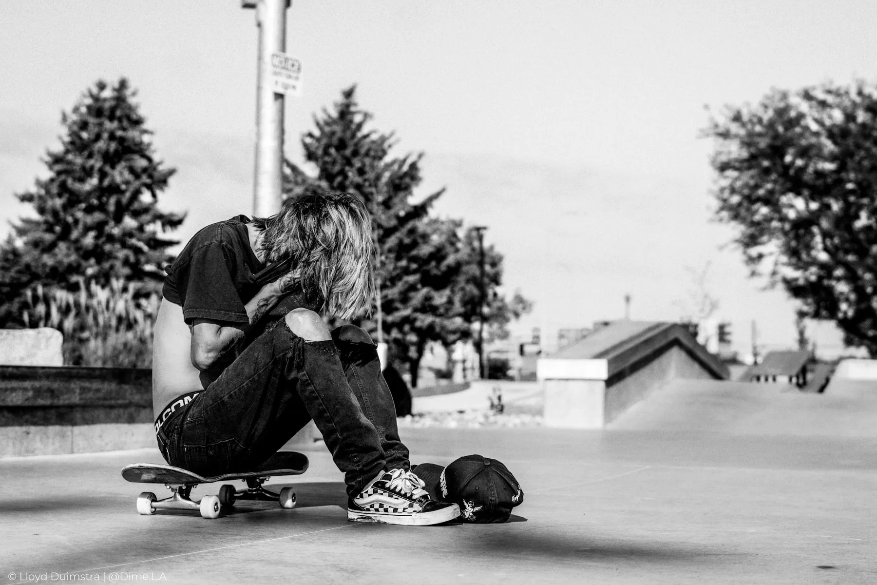 Black and white skate session at a Sioux Falls street spot