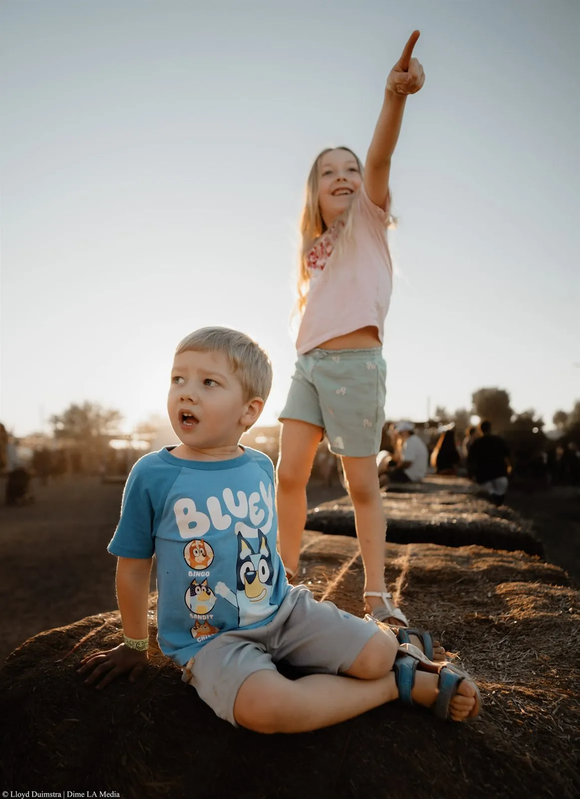 Golden hour kids portrait on hay bales, Sioux Falls SD