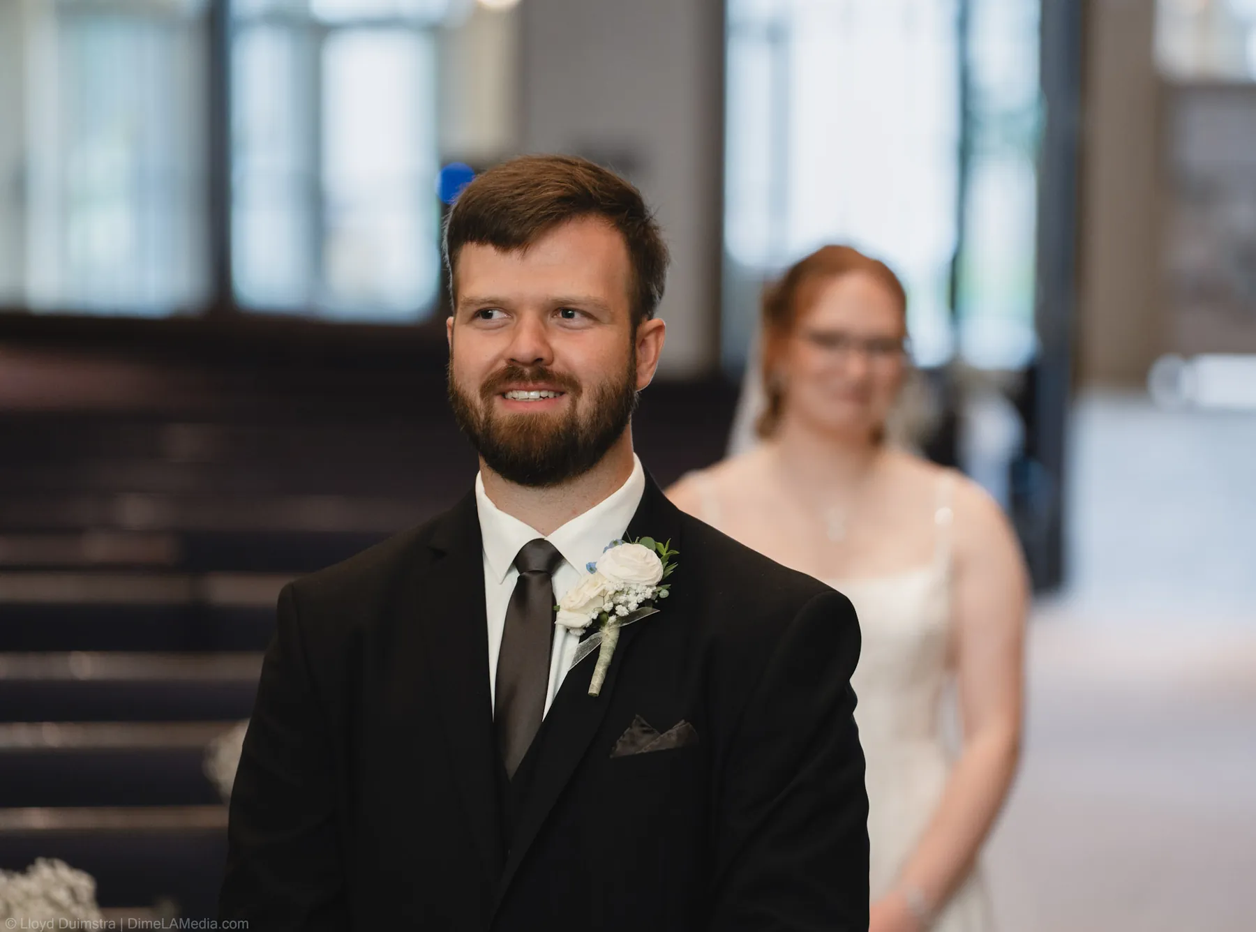 Bride and groom sharing a first look